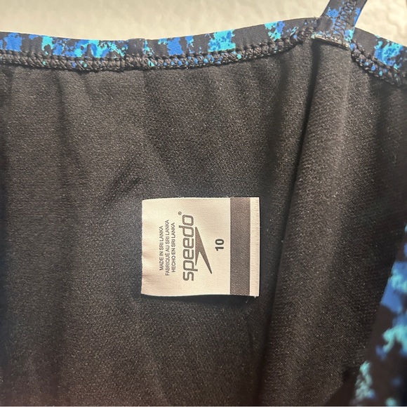 Speedo one piece slimming swimsuit women’s 10 blue/ black padded bathing suit - Picture 4 of 6